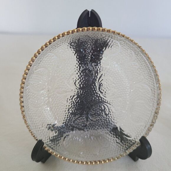 Jeannette Harp Depression Pressed Glass Coaster Trinket Dishes Gold Beaded Rim - Picture 3 of 15